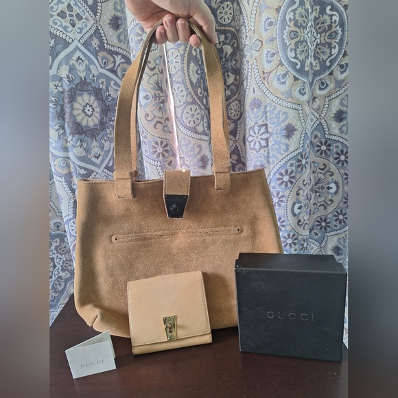 Gucci Handbags - Suede Gucci Tote and Wallet Set
